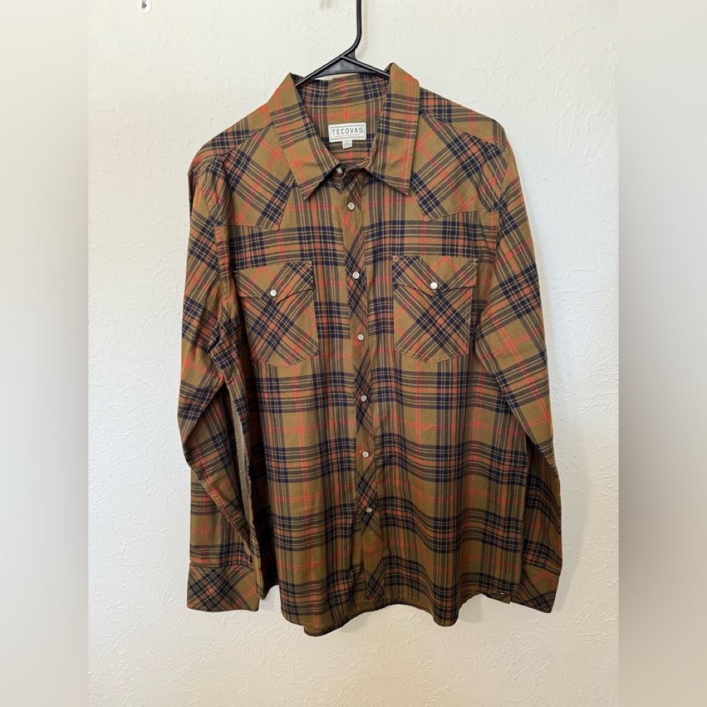 Tecovas Tan Plaid Button-Down Shirt with Black & Red Accents